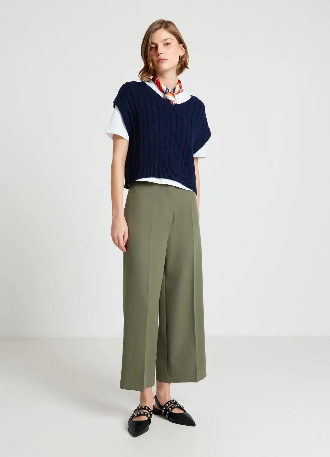 Calliope Palazzo Cropped pantalon uni S coupe bureau