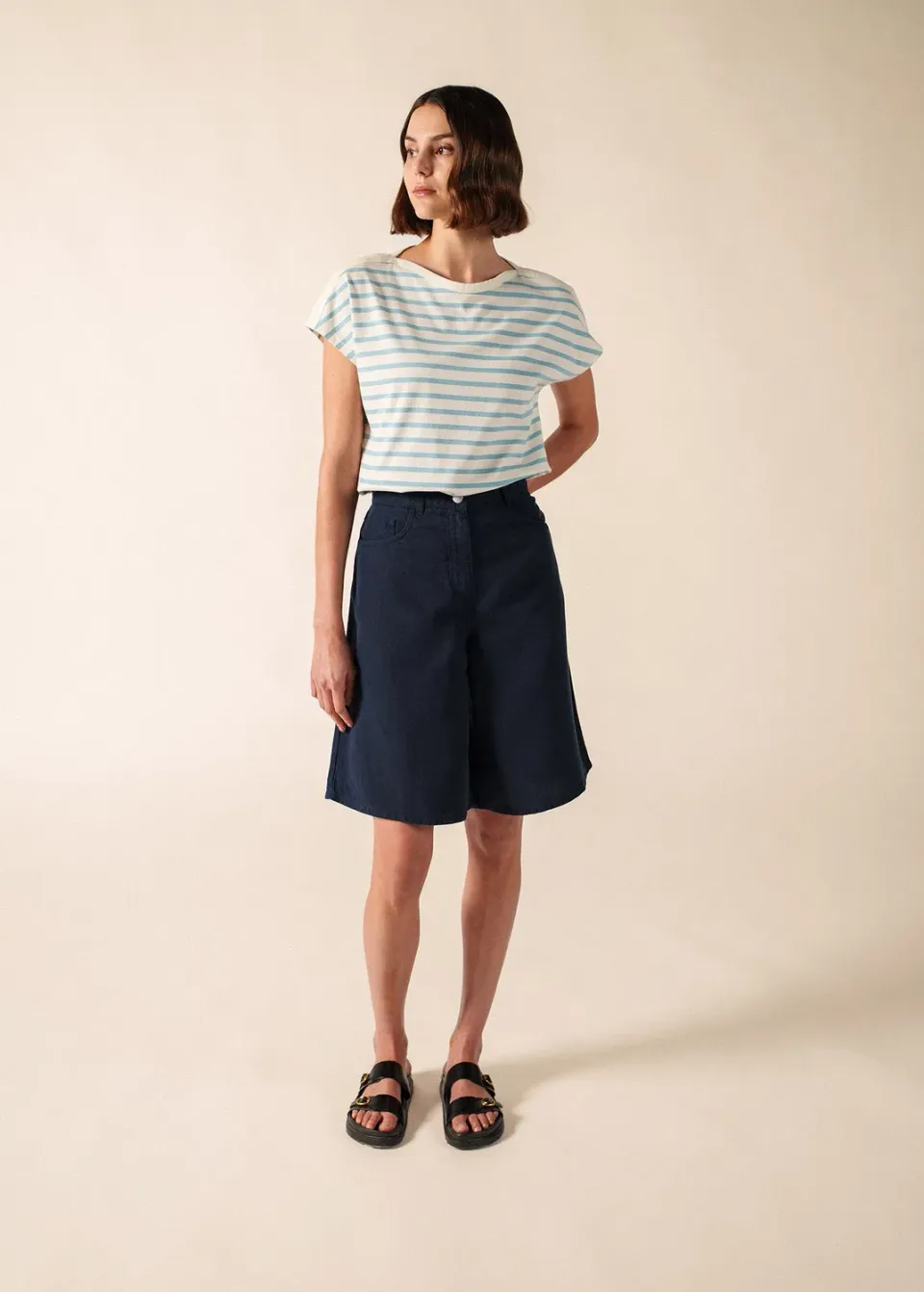 Saint James Manon short marine toile lyocell lin