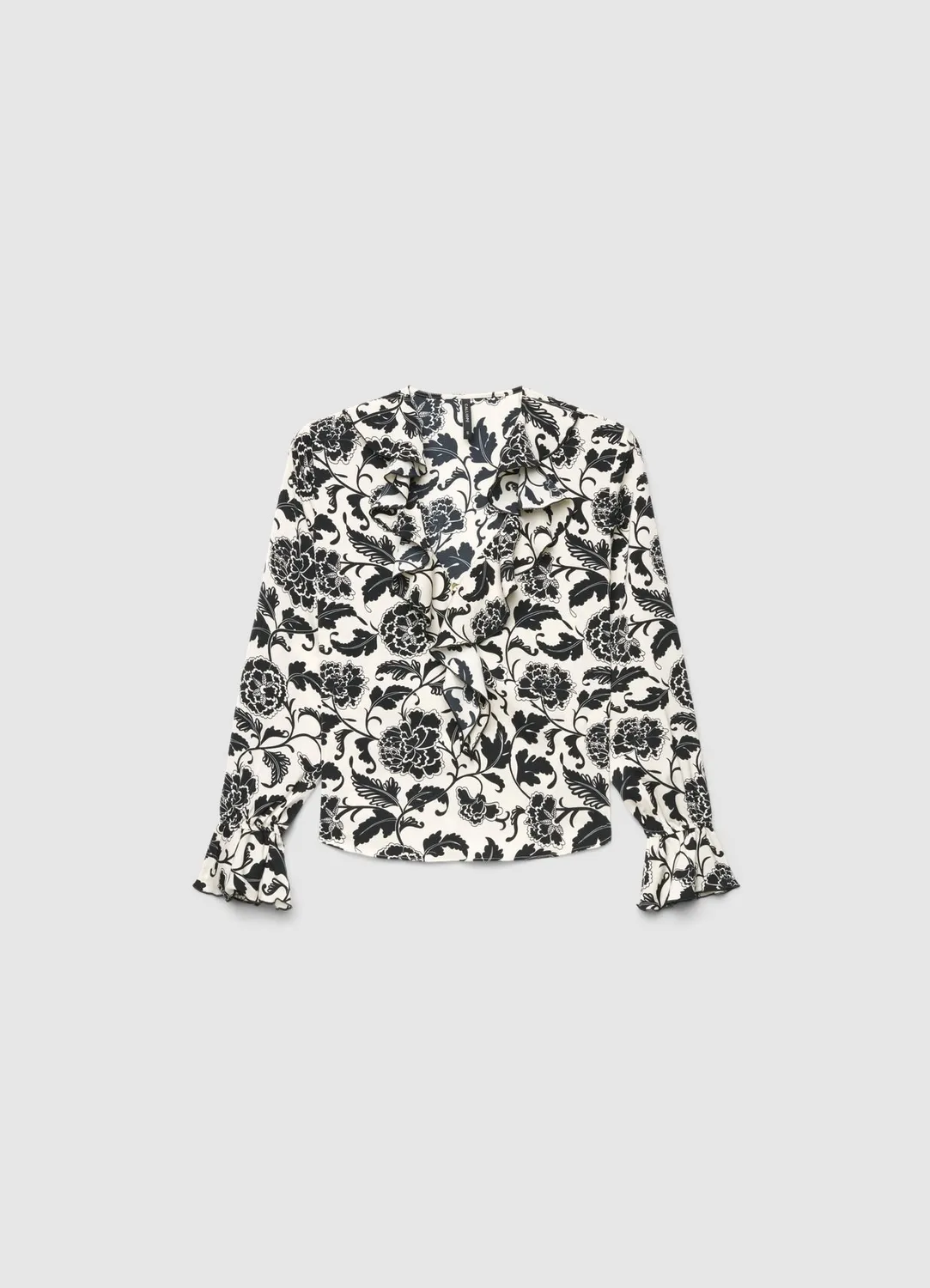 Calliope chemise satinée femme fleurs ruches manches longues