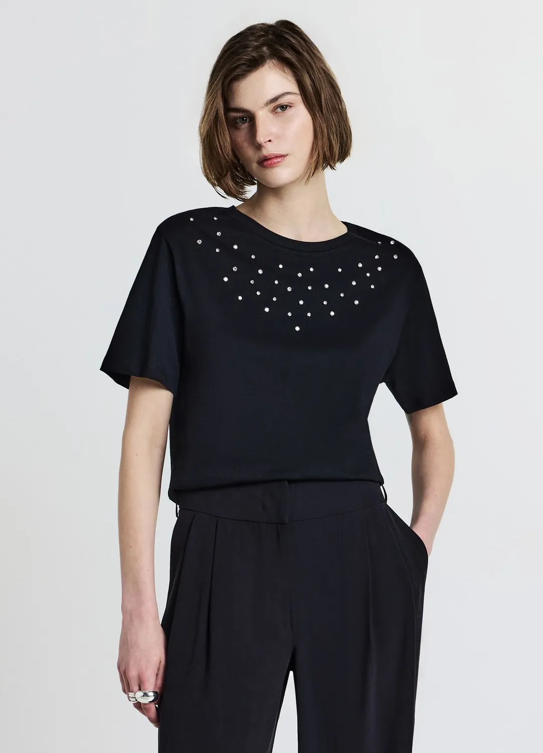 Calliope t-shirt femme coton col rond strass