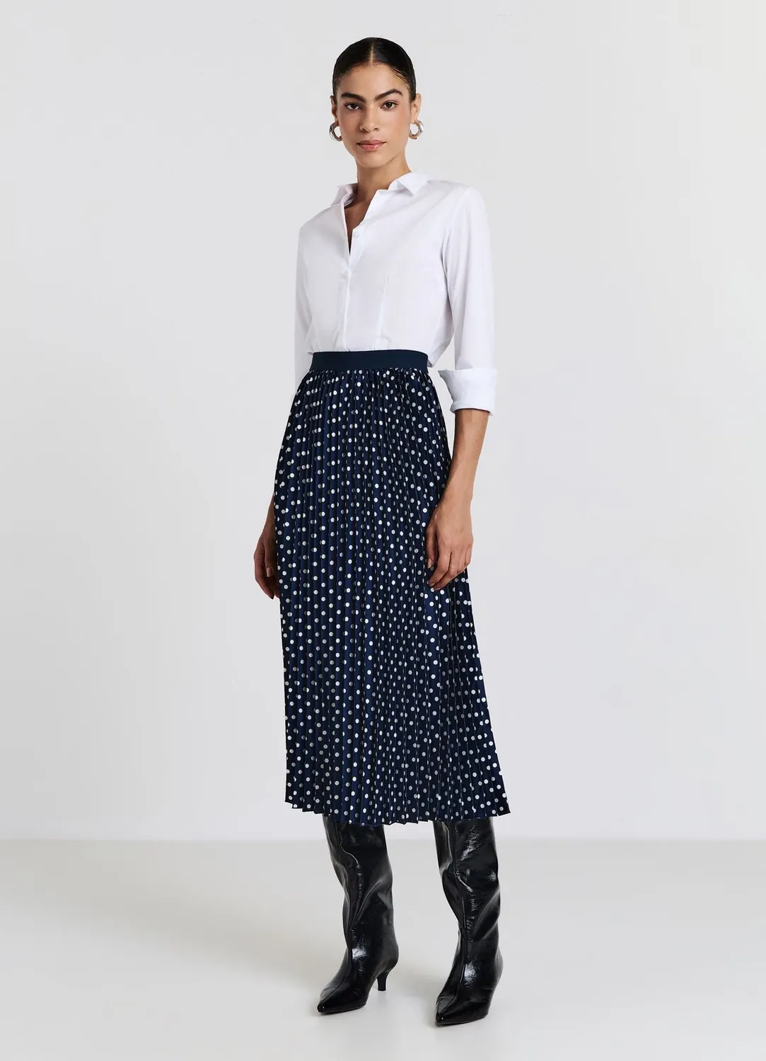 Calliope jupe plissée femme midi à pois élastique