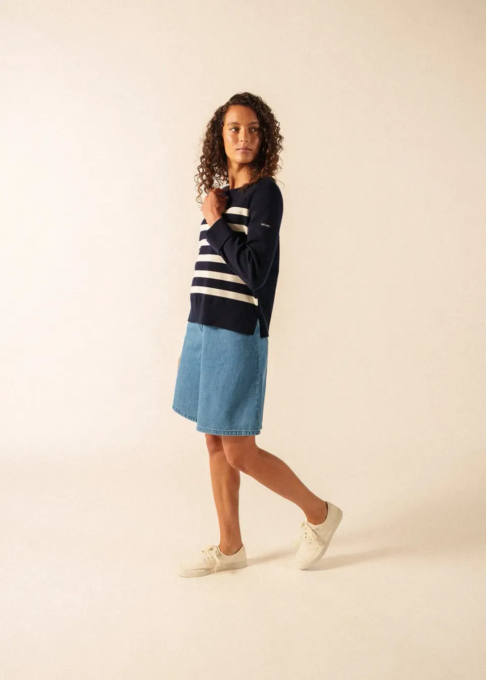 Saint James Marseillan pull navy/blanc col bateau femme