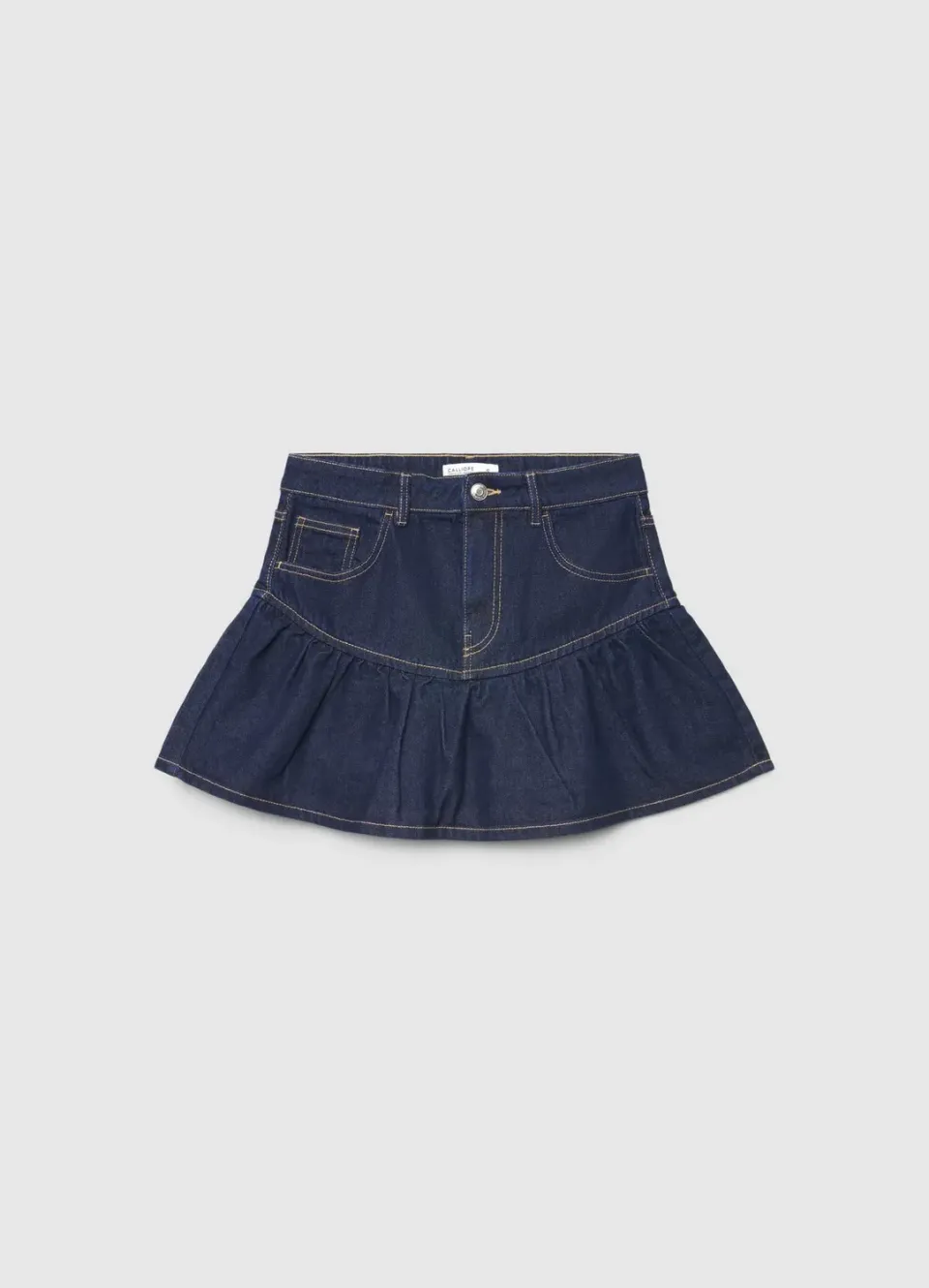 Calliope Jupe-short femme denim à volant taille haute