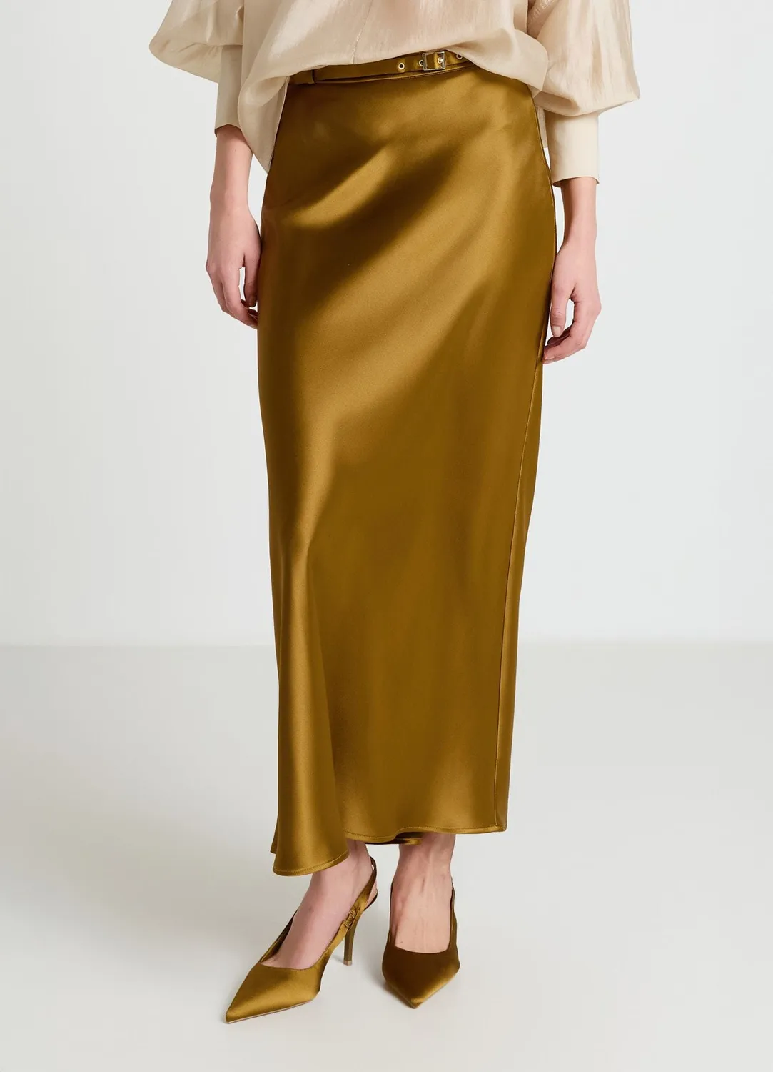 Calliope jupe midi femme satin ceinture XS
