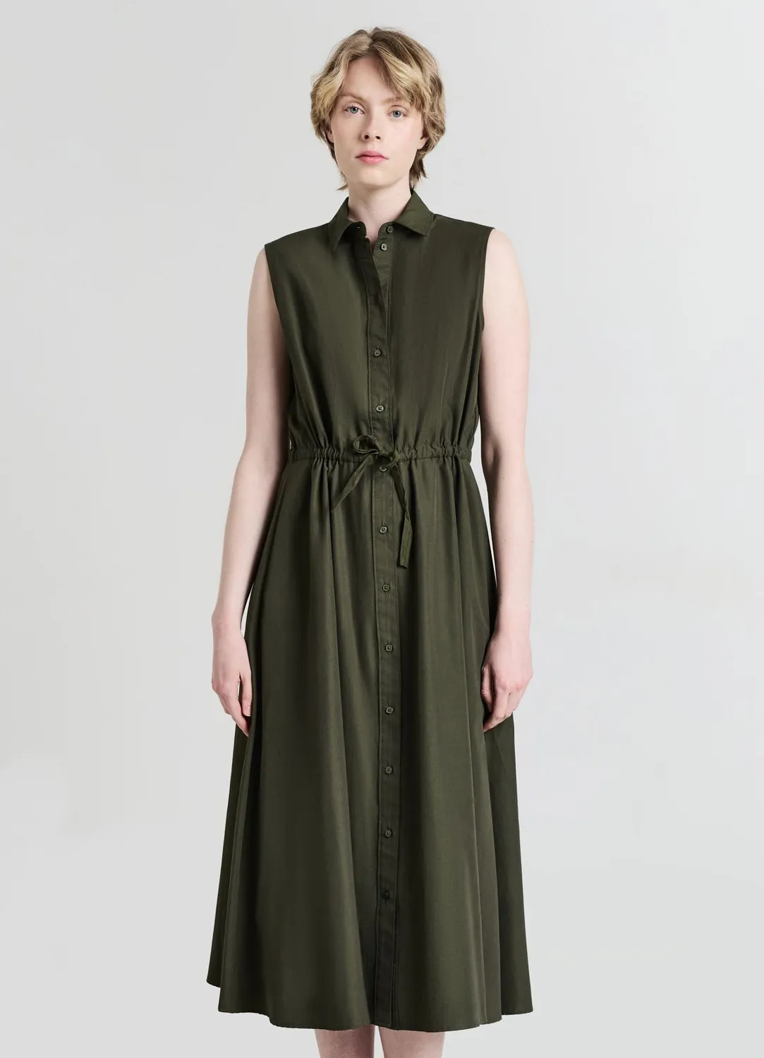 Calliope robe longue femme sans manches col chemise