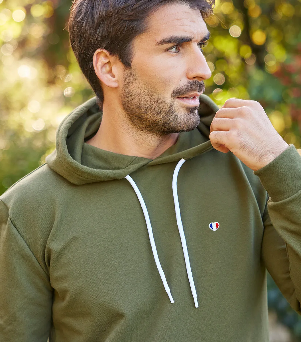Cocorico Iconique sweat à capuche homme kaki coton made in France
