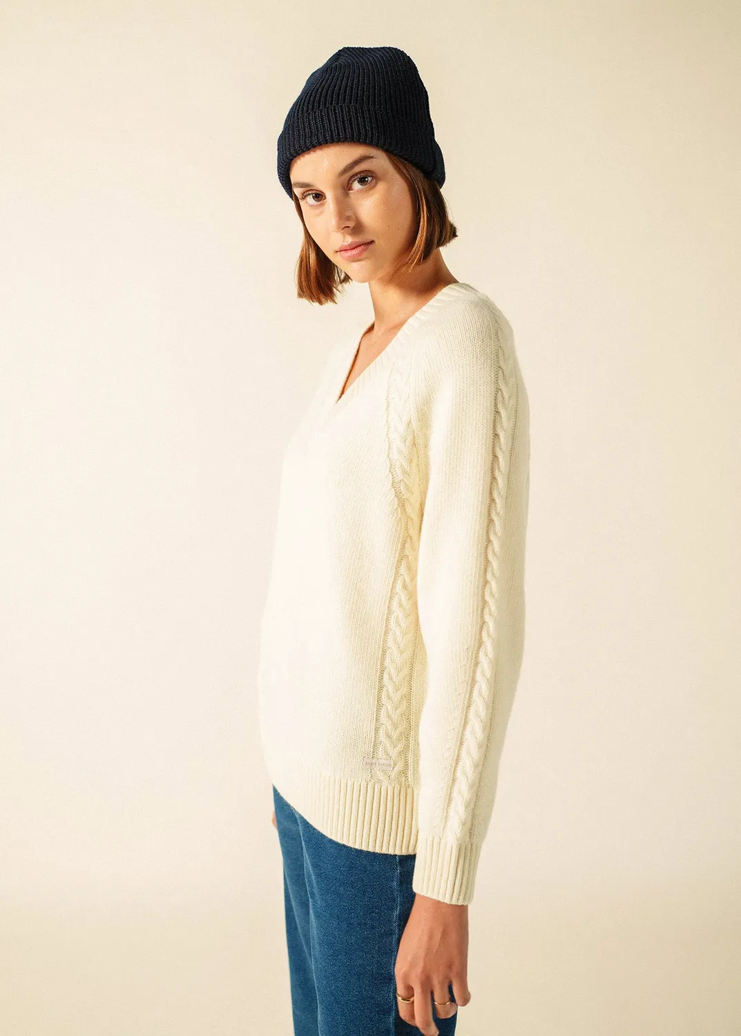 Saint James Perle bonnet marine laine revers