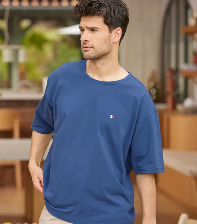 Cocorico Iconique t-shirt oversize homme bleu jean coton