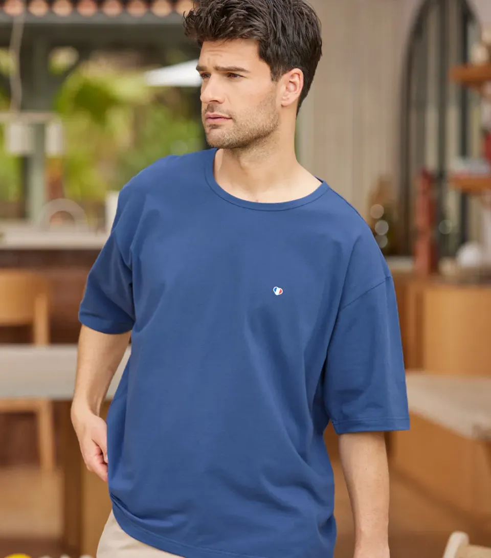 Cocorico Iconique t-shirt oversize homme bleu jean coton