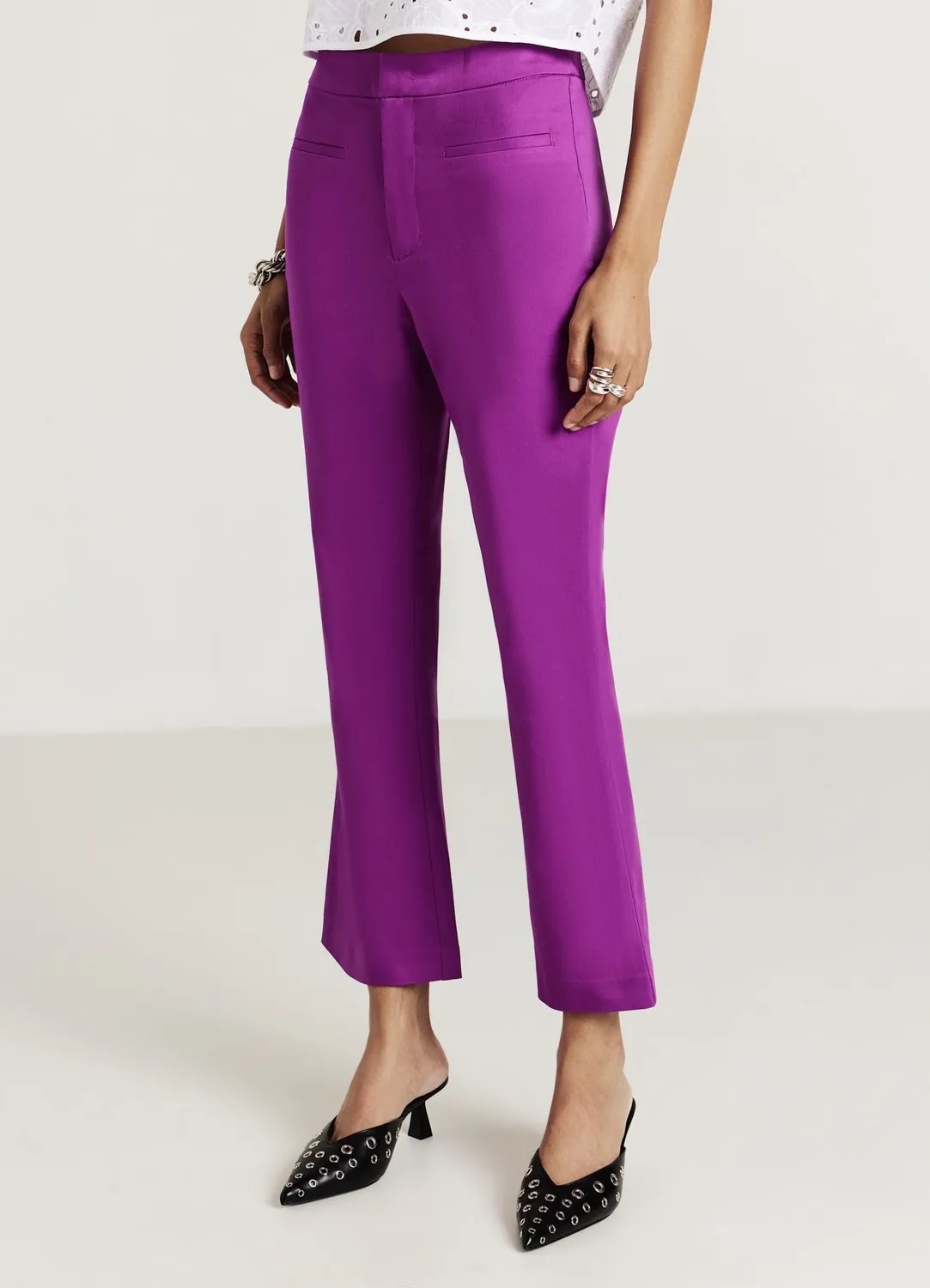 Calliope cropped flare pantalon femme coton rasatello
