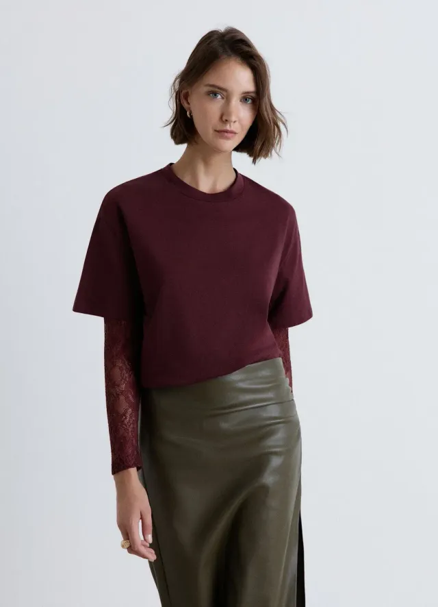 Calliope T-shirt manches dentelle col rond