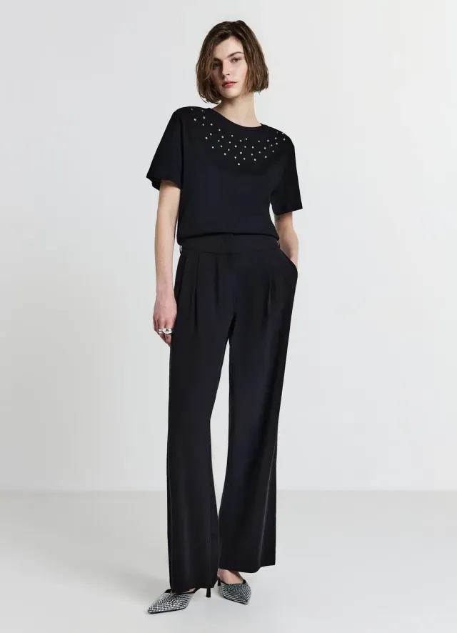 Calliope t-shirt femme coton col rond strass