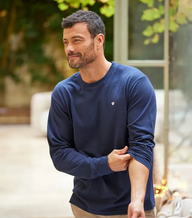 Cocorico Iconique T-shirt Manches Longues Homme Marine coton