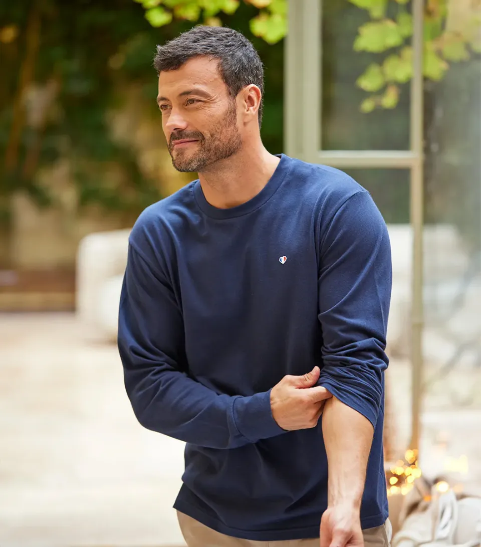 Cocorico Iconique T-shirt Manches Longues Homme Marine coton