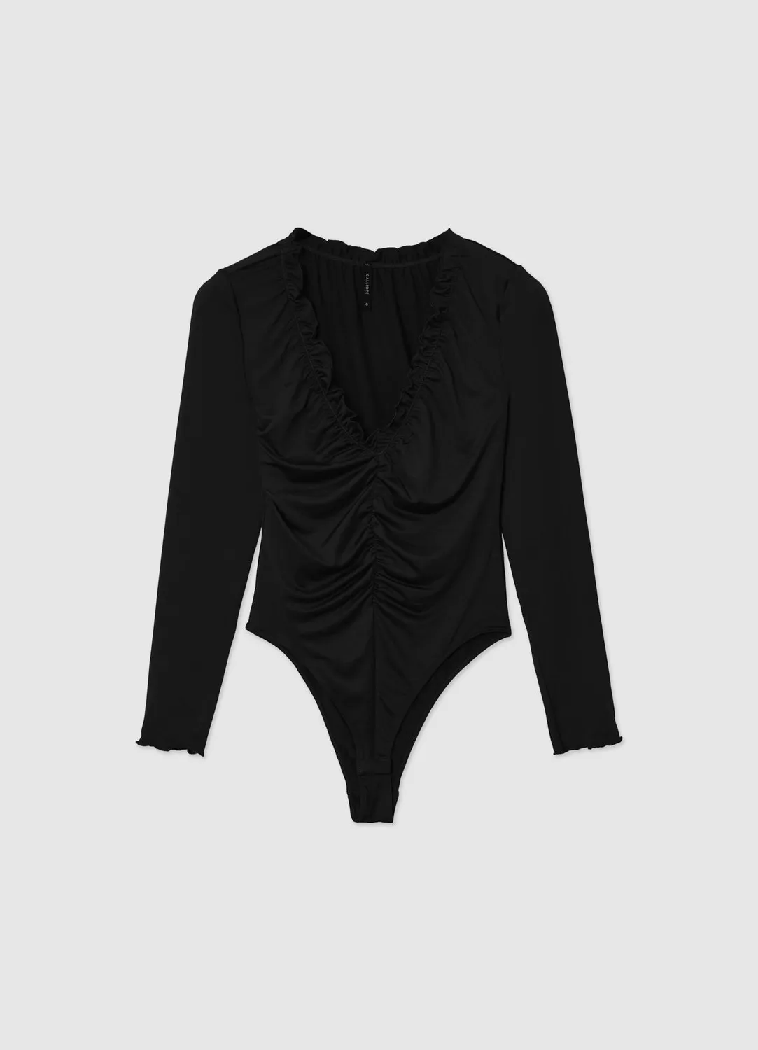 Calliope Body col V volant femme manches longues froncées
