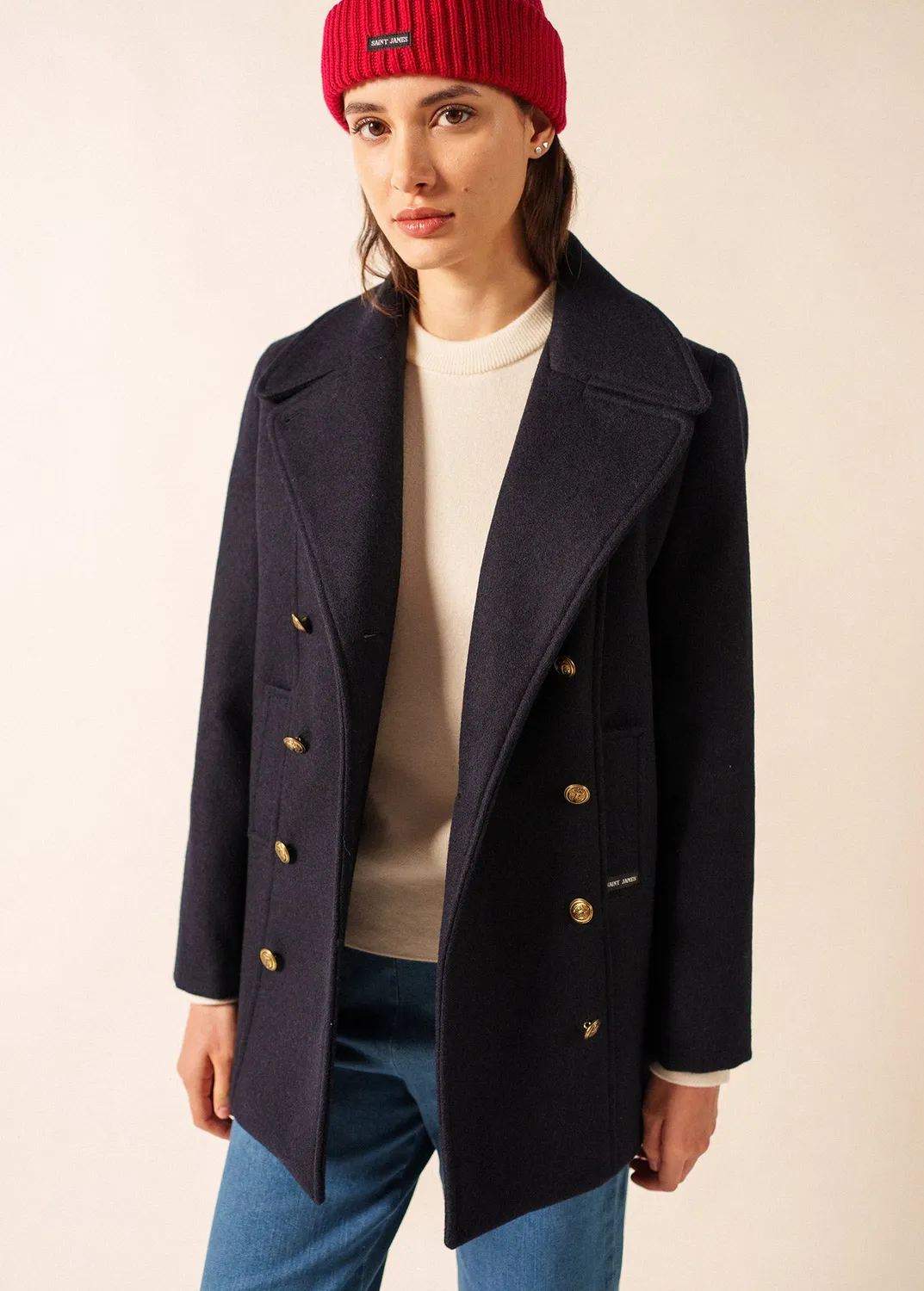 Saint James Voilure caban laine navy femme
