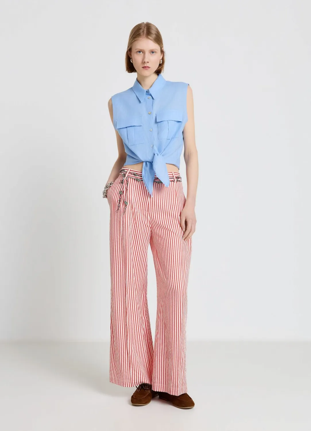 Calliope chemise sans manches femme lin nœud