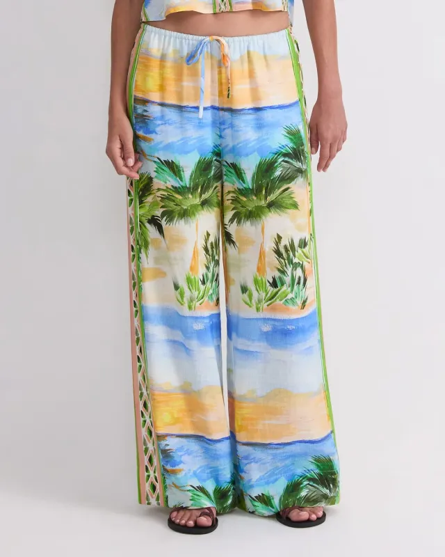 Sportscraft Sunset Wide Leg Pant pantalon lin imprimé