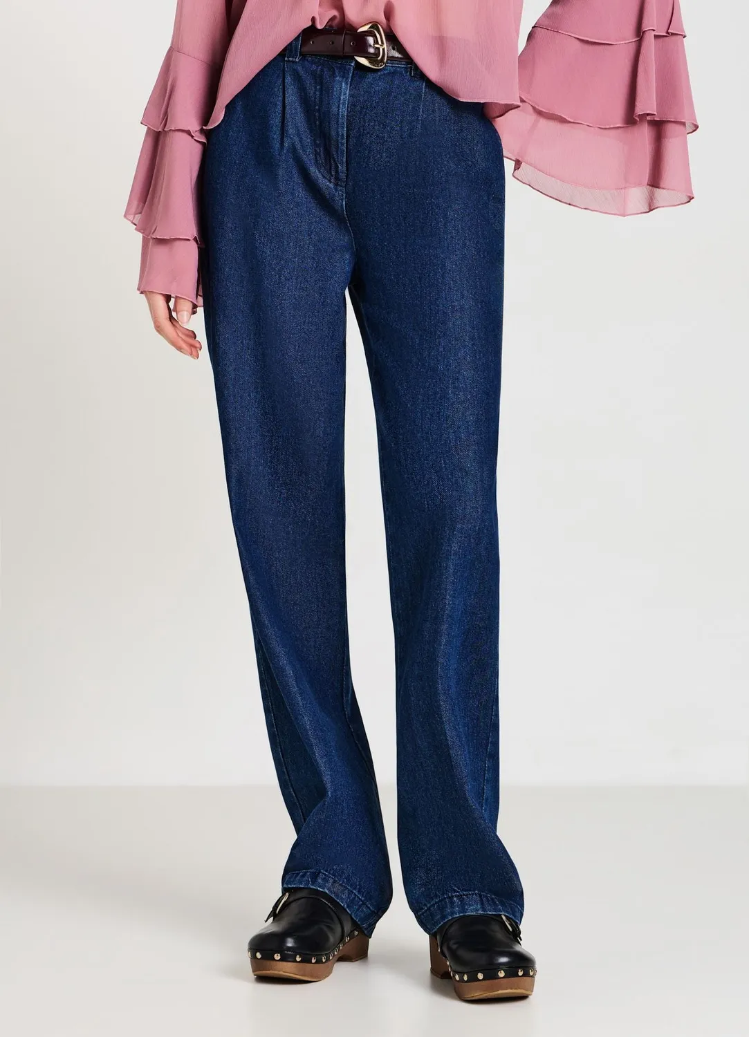 Calliope jean droit pinces femme bouton