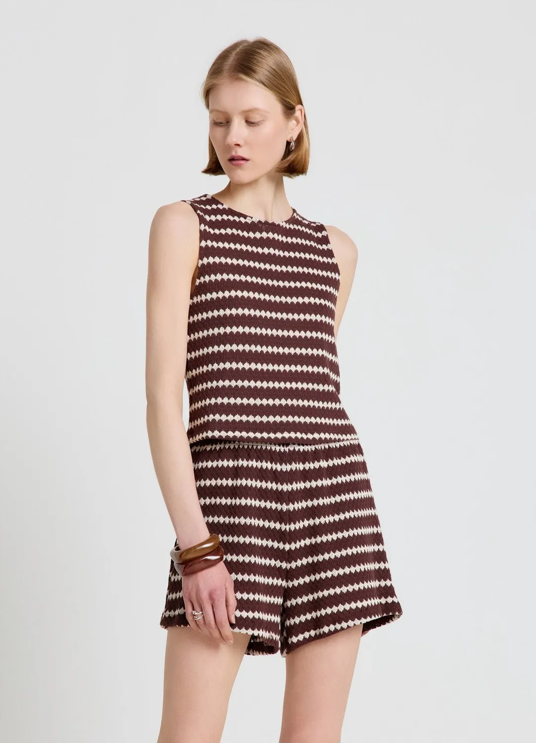 Calliope top crop maille rayée femme sans manches