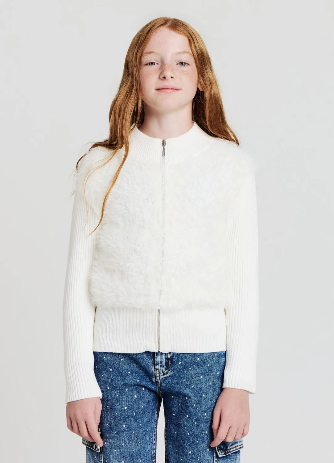 Calliope sweat fille zippé effet peluche côtelé