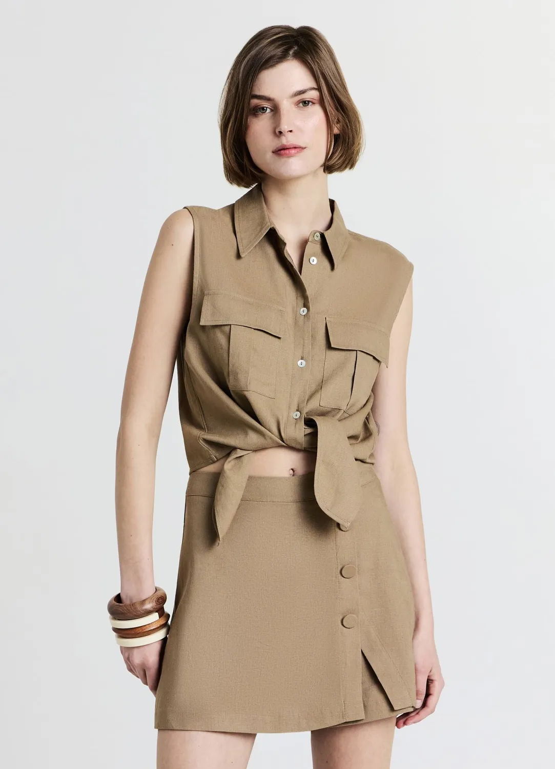 Calliope Chemise sans manches femme lin nouée