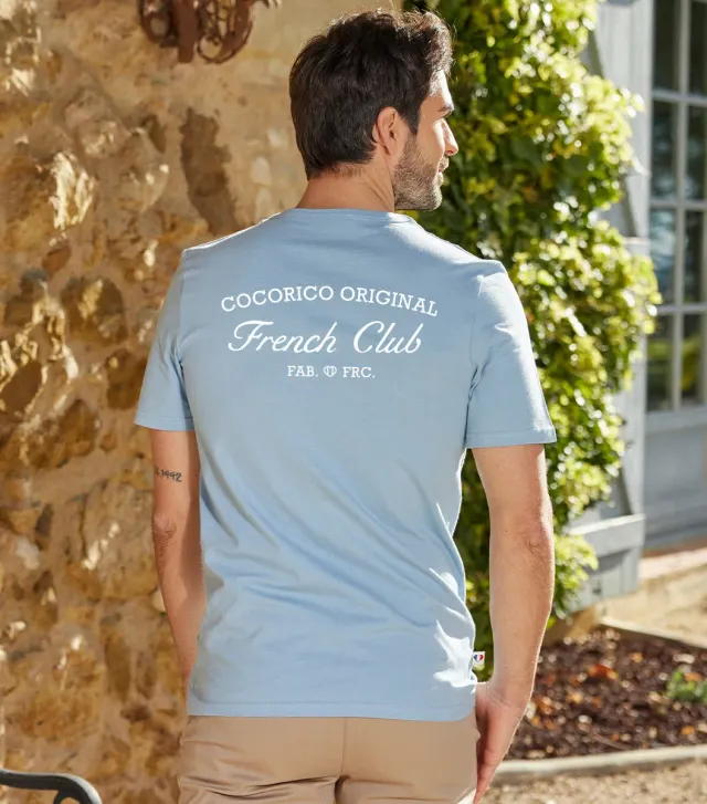 Cocorico French Club T-shirt Homme Ciel Coton
