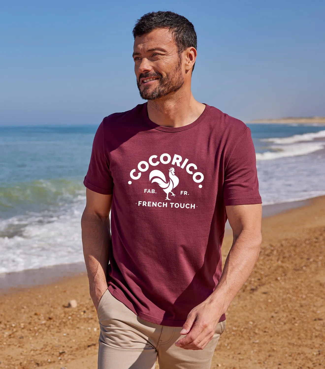 Cocorico Coq Français t-shirt homme bordeaux coton