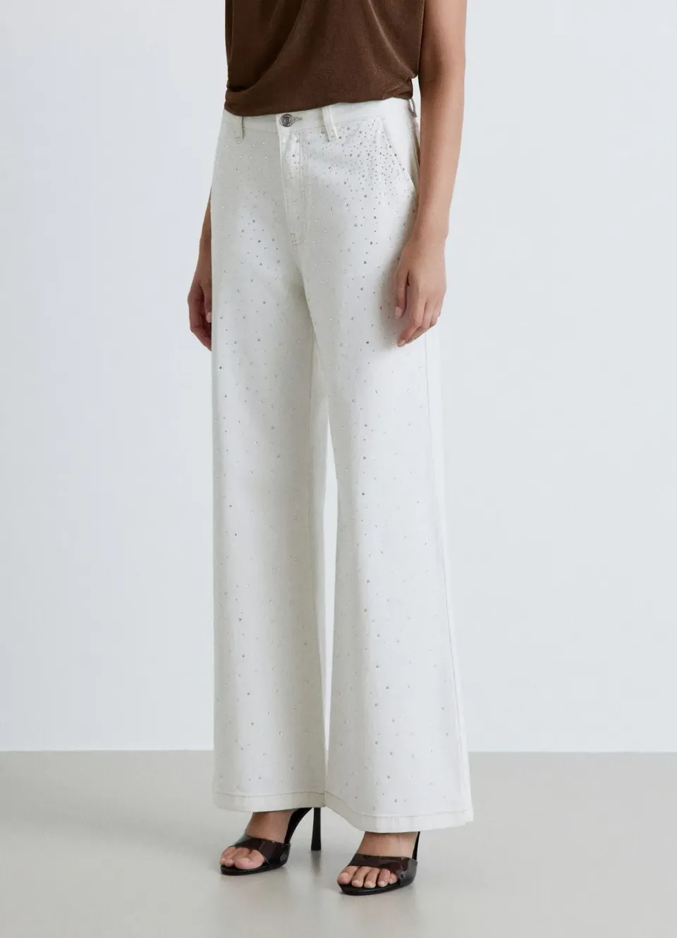 Calliope jean wide leg strass taille haute femme