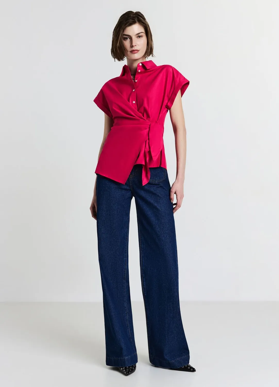 Calliope chemise nœud femme coton unie
