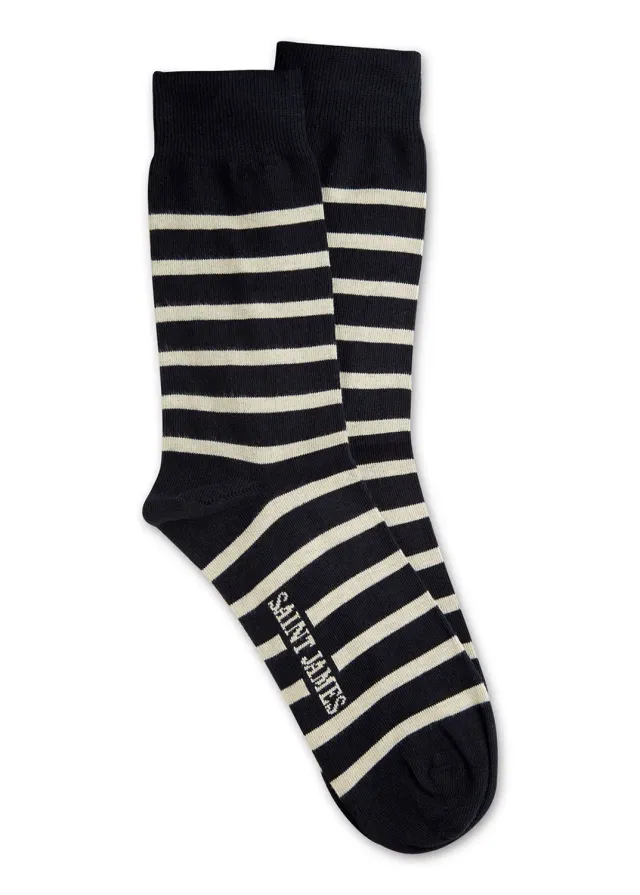 Saint James marinières chaussettes coton marine/ecru rayées