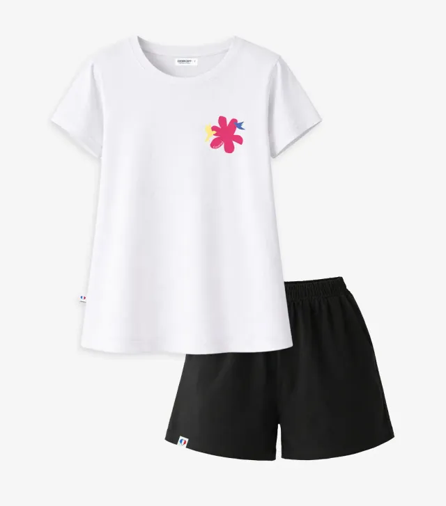 Cocorico Colibri ensemble pyjama femme blanc/noir coton
