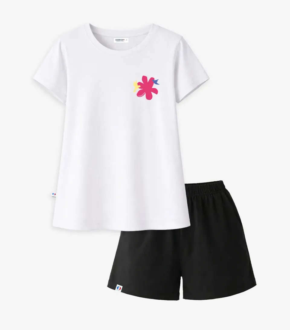 Cocorico Colibri ensemble pyjama femme blanc/noir coton