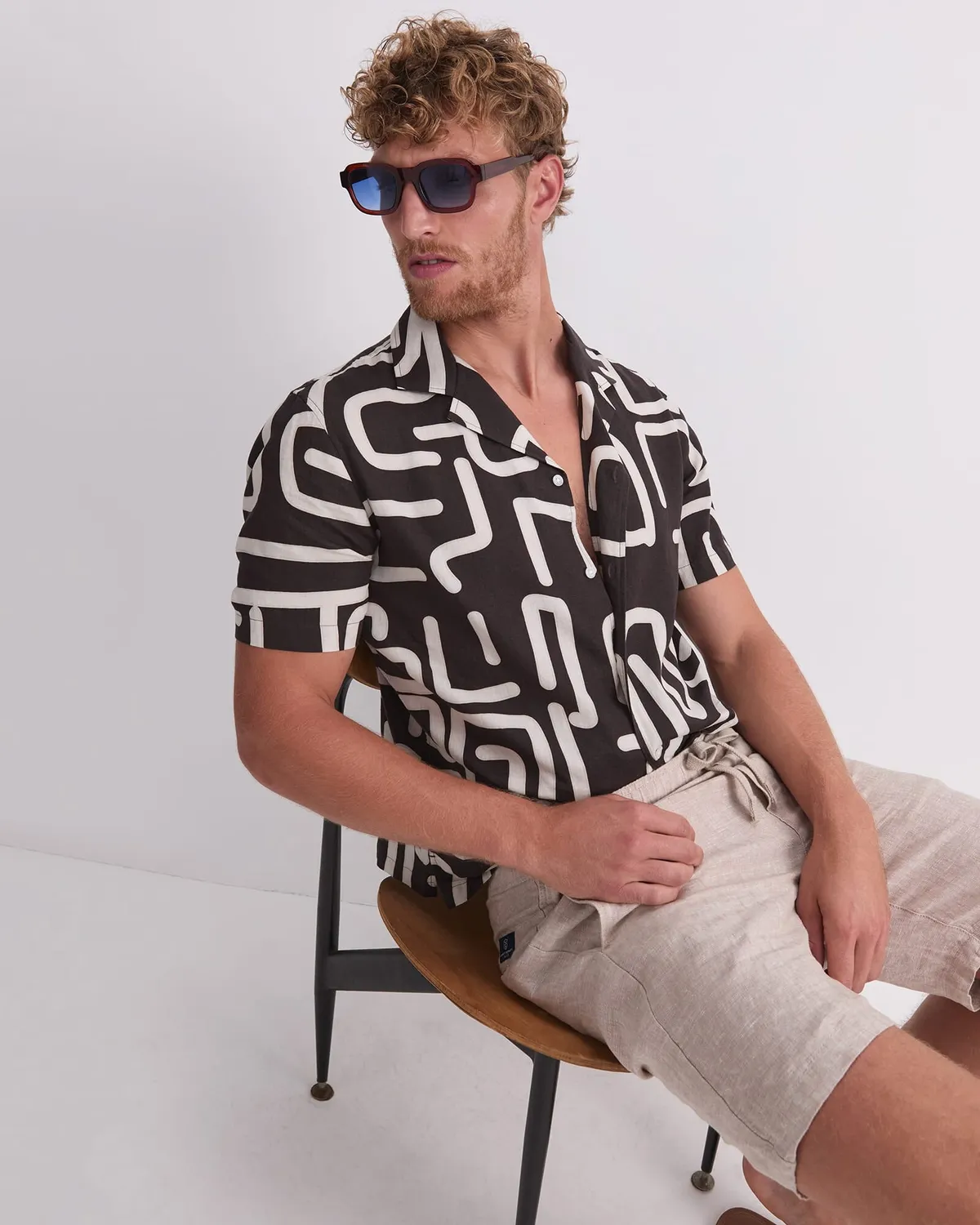 Sportscraft Kewarra Chemise Lin Homme Imprimée Col Campagne
