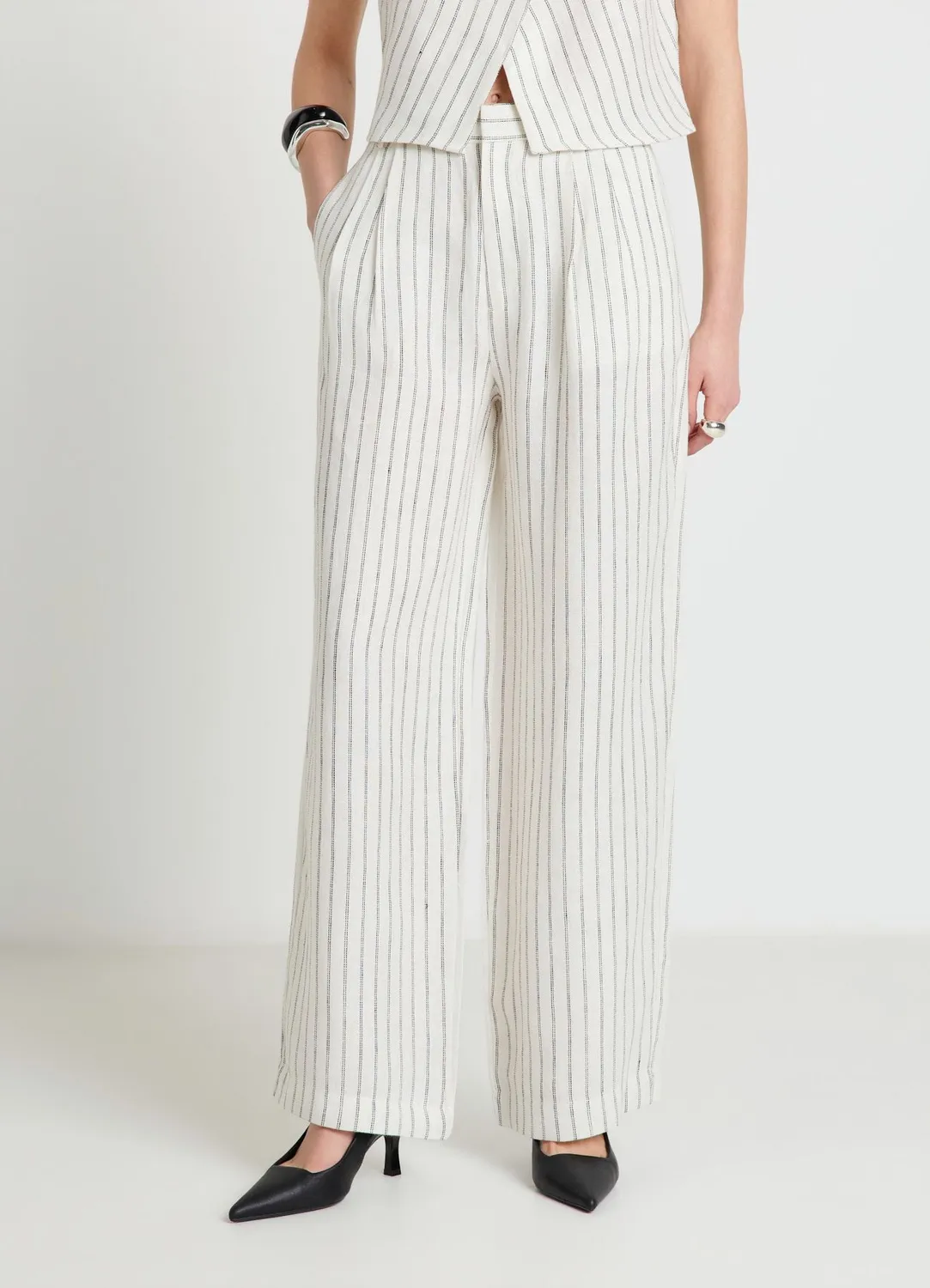 Calliope pantalon palazzo femme rayé en lin taille S