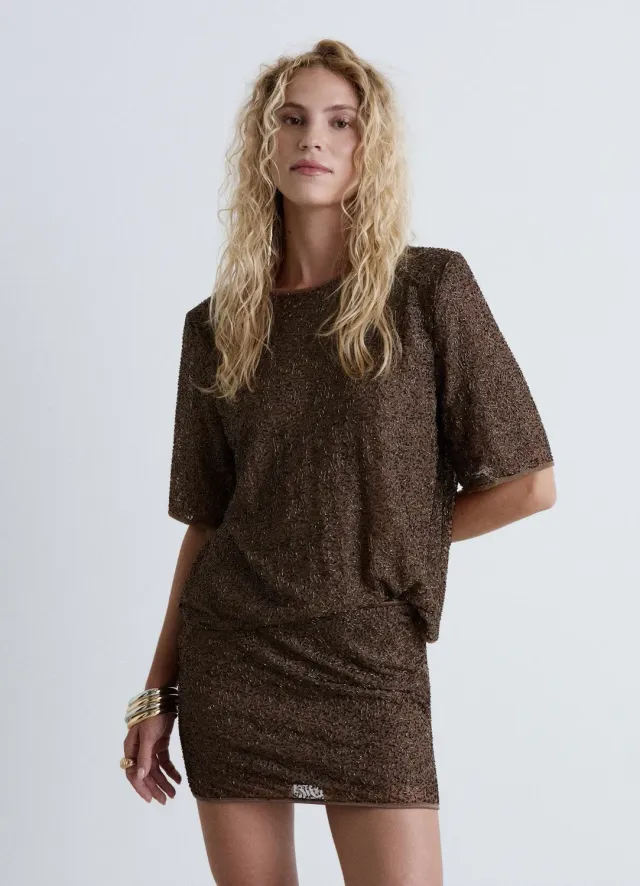Calliope t-shirt brillant femme applications col rond