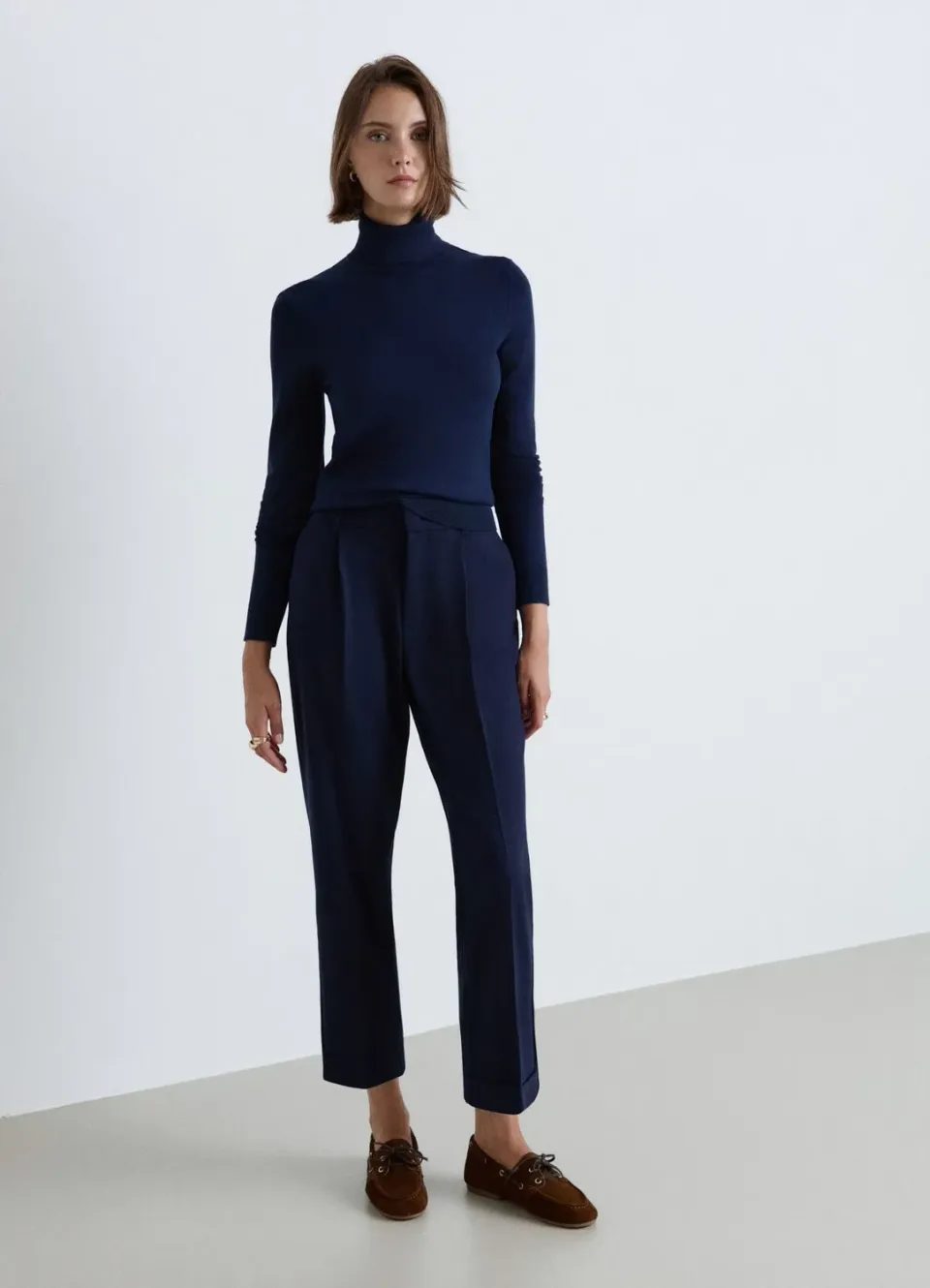 Calliope pantalon revers élastique pantalon droit taille haute