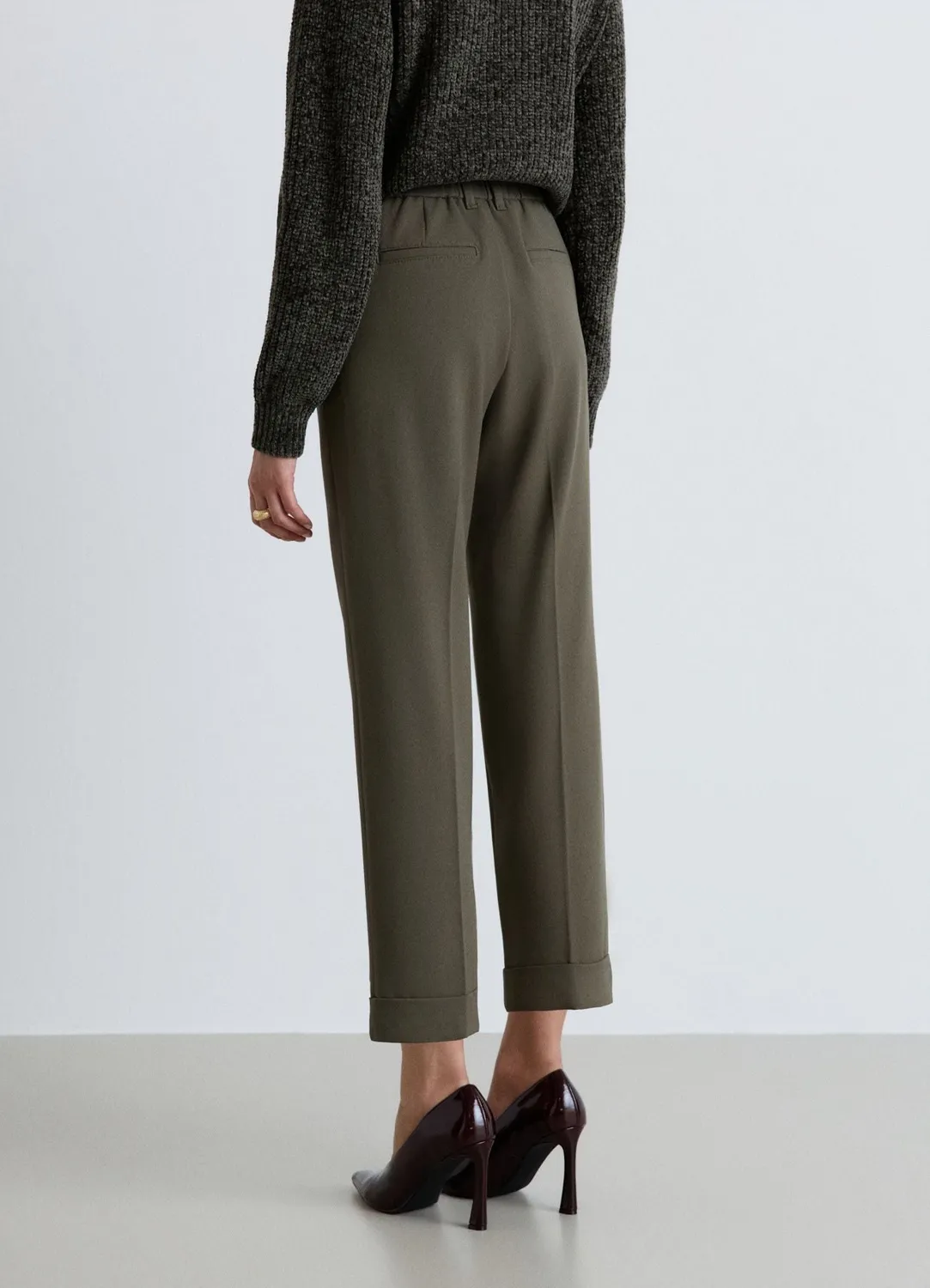 Calliope Pantalon femme droit taille haute à revers