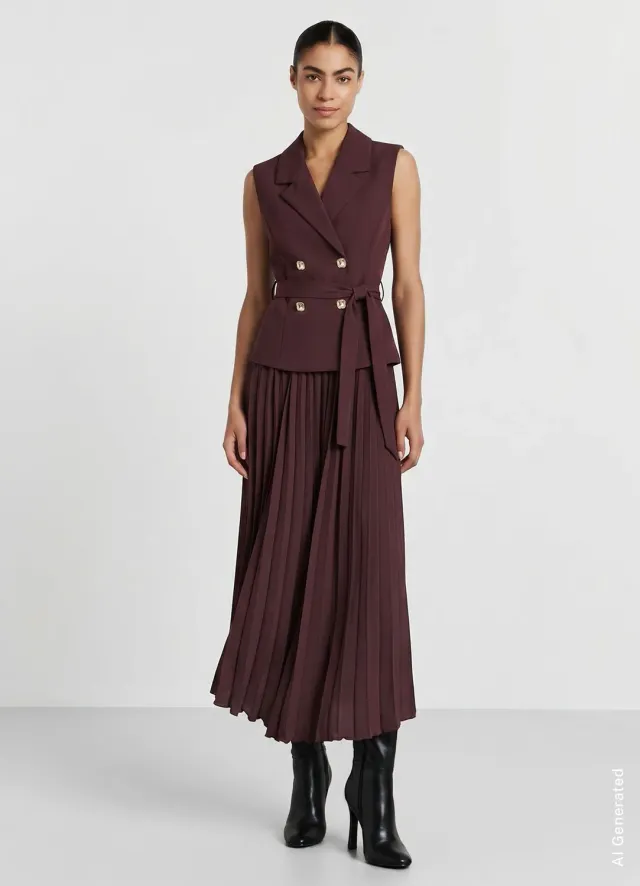 Calliope robe gilet plissée boutonnée femme à ceinture