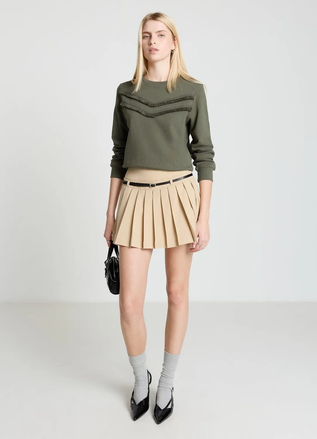 Calliope sweat col rond franges femme uni