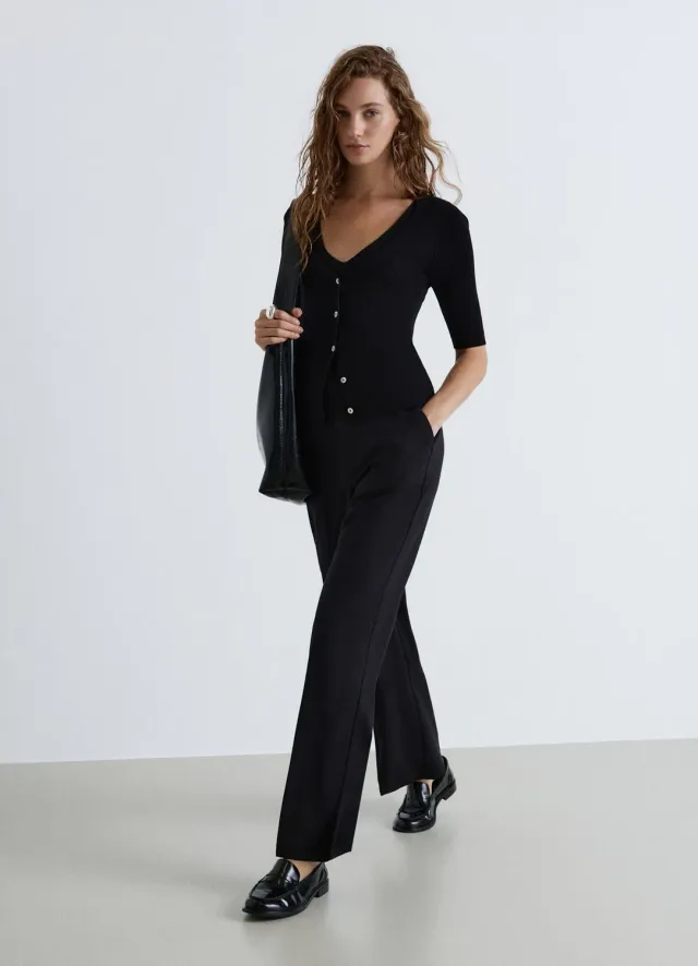 Calliope t-shirt côtelé col V boutons uni