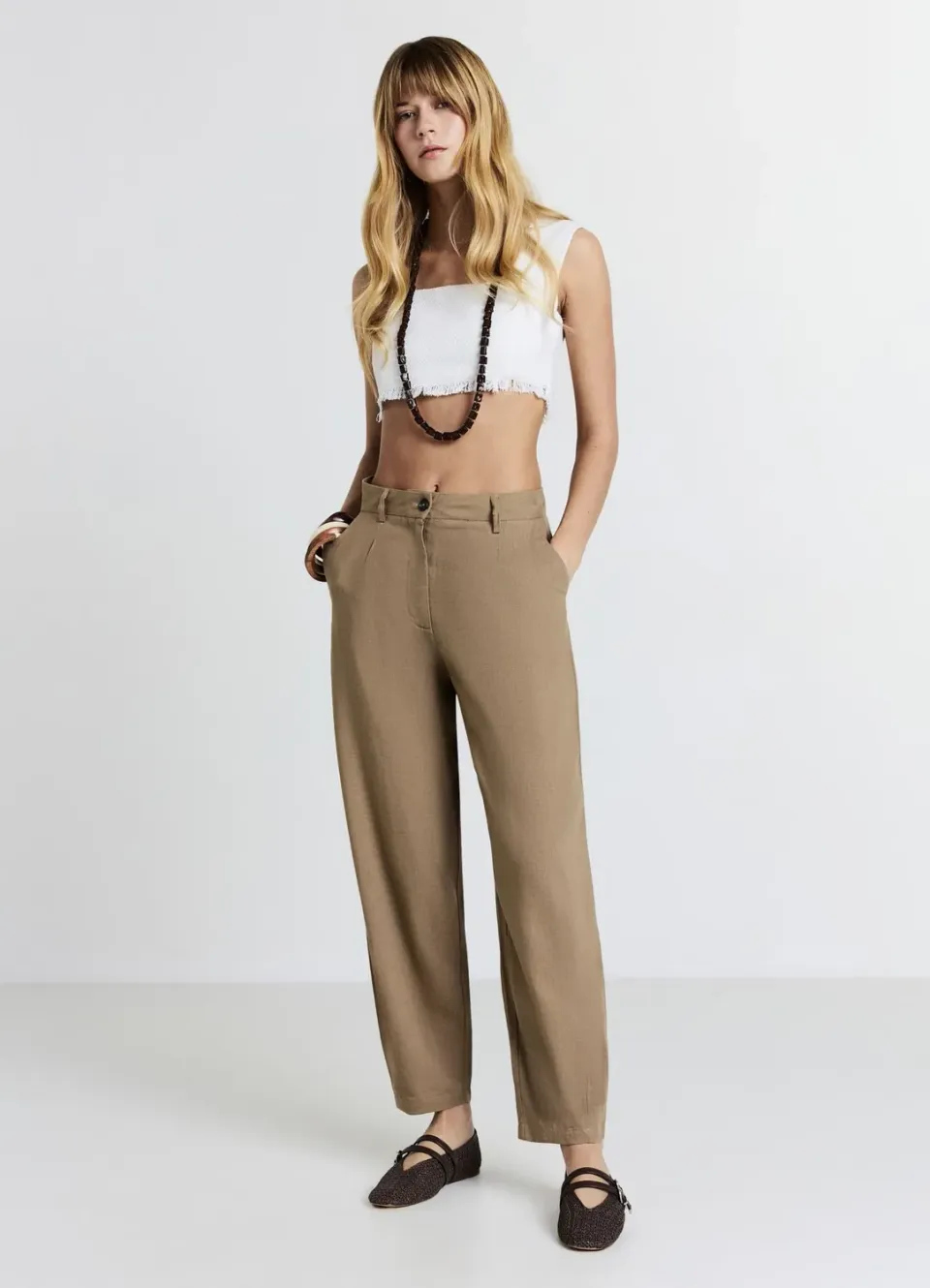 Calliope top femme crop uni col carré