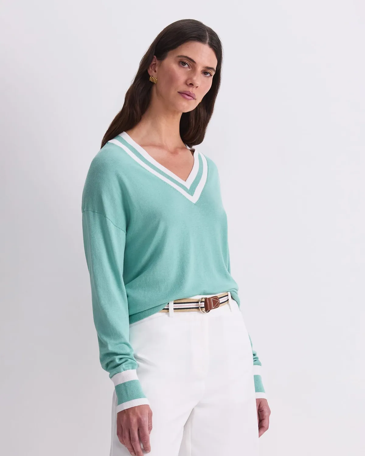 Sportscraft Alphine pull col V soie femme