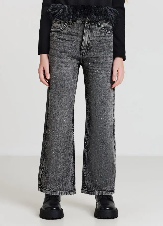 Calliope Jean wide leg fille strass bleu
