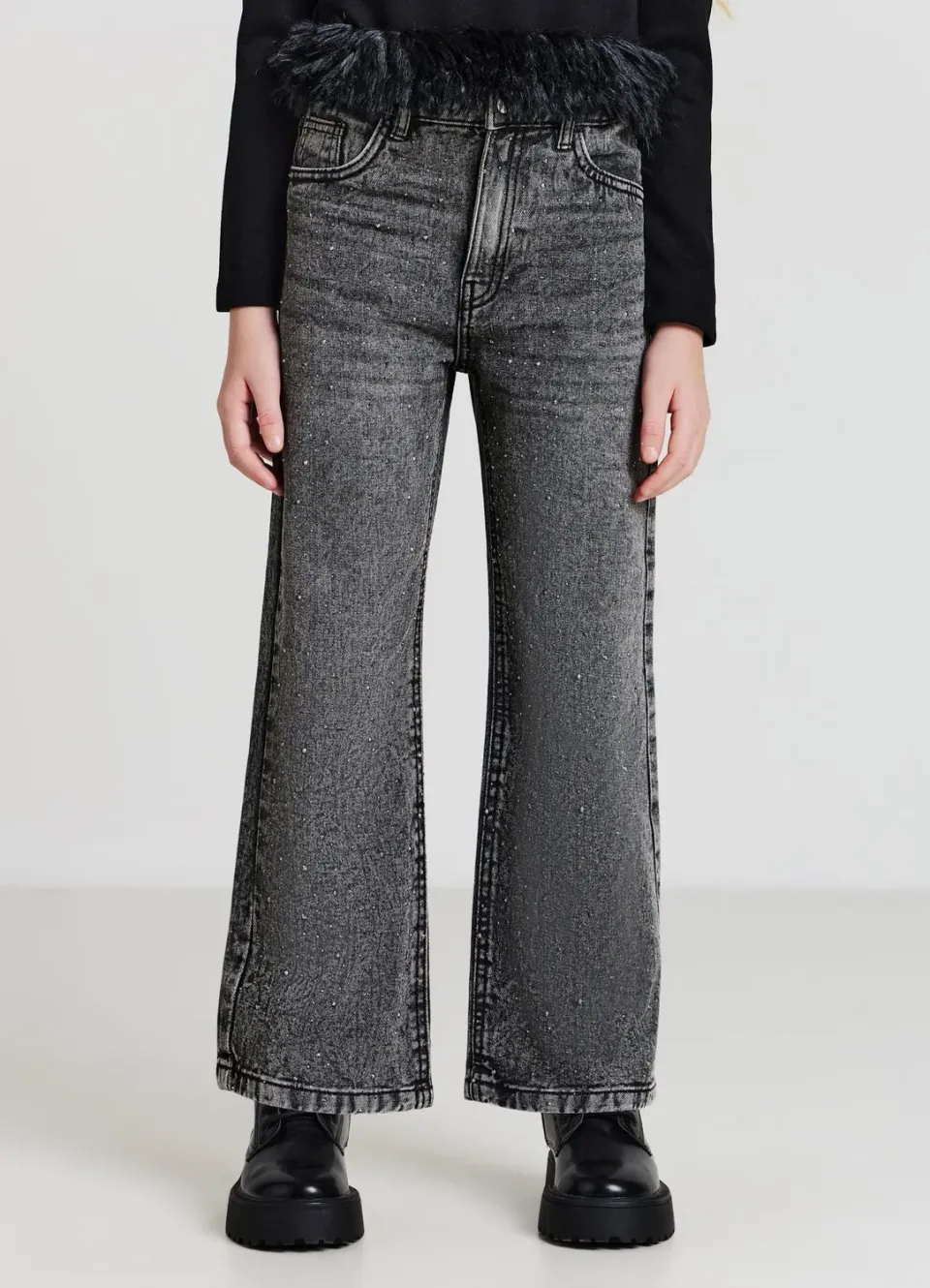 Calliope Jean wide leg fille strass bleu