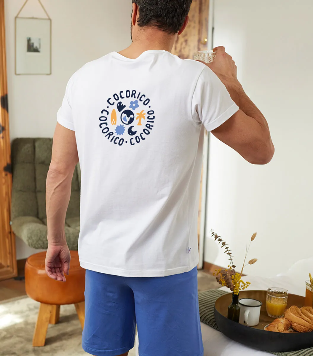 Cocorico Voyage ensemble pyjama homme blanc/bleu coton