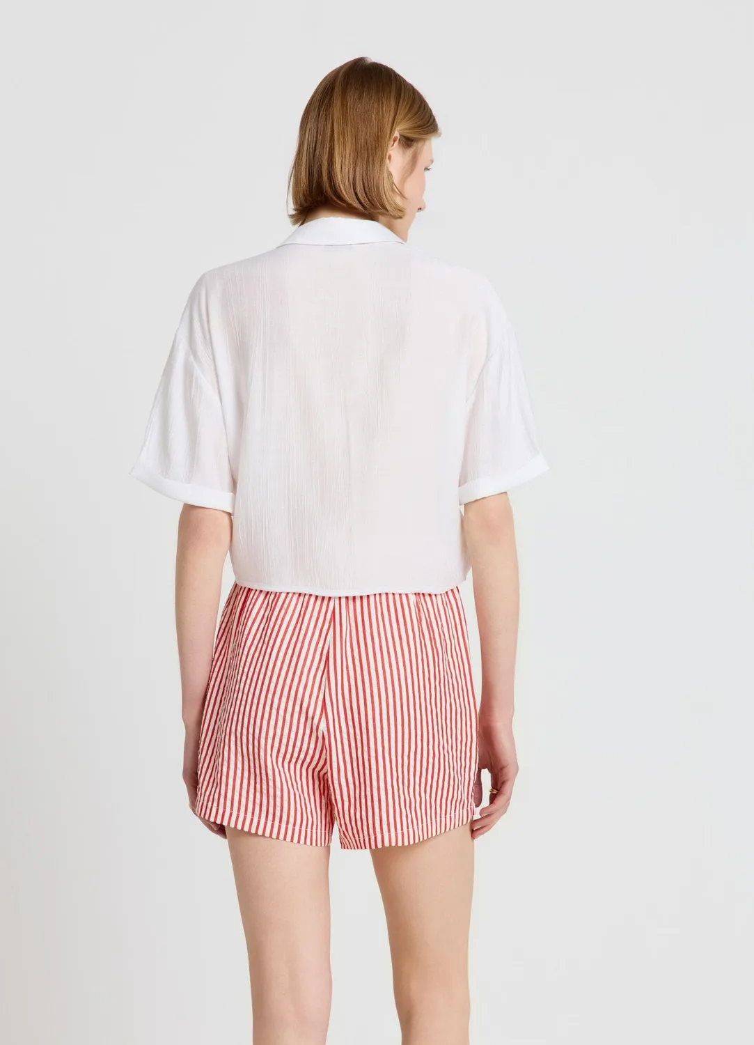 Calliope chemise femme unie nouée manches courtes coton