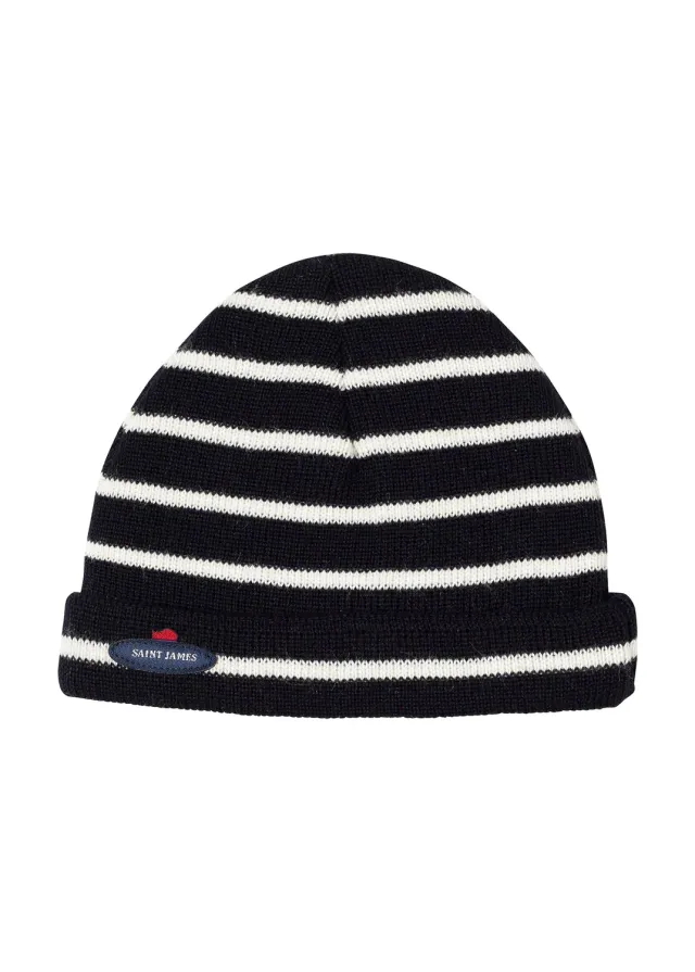 Saint James Cartier bonnet bébé rayé navy écume laine