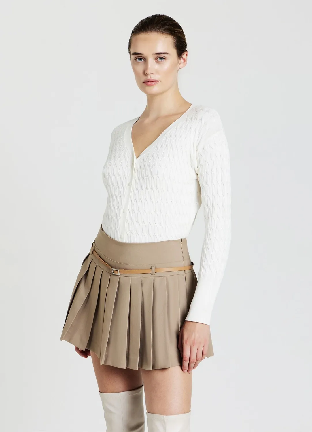 Calliope Cardigan tressé gilet femme col V boutons