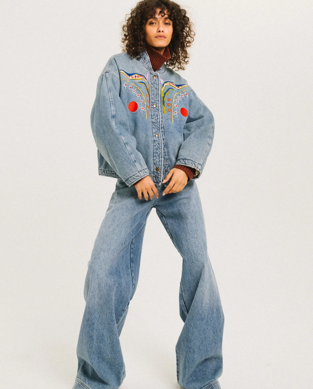 Tinsels Destiny La Vague blouson denim coton brodé